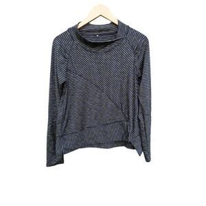 Prana Boat Neck Athletic Top Shirt Long Sleeve S Gym Workout Black Striped Run